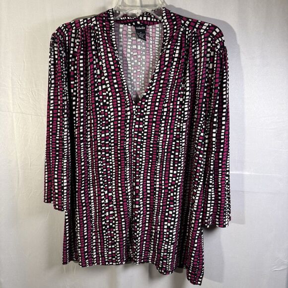 Rafael Tops - Rafaella Plus 1X Women’s Top VNeck Multicolor Geometric Print Work Casual Blouse